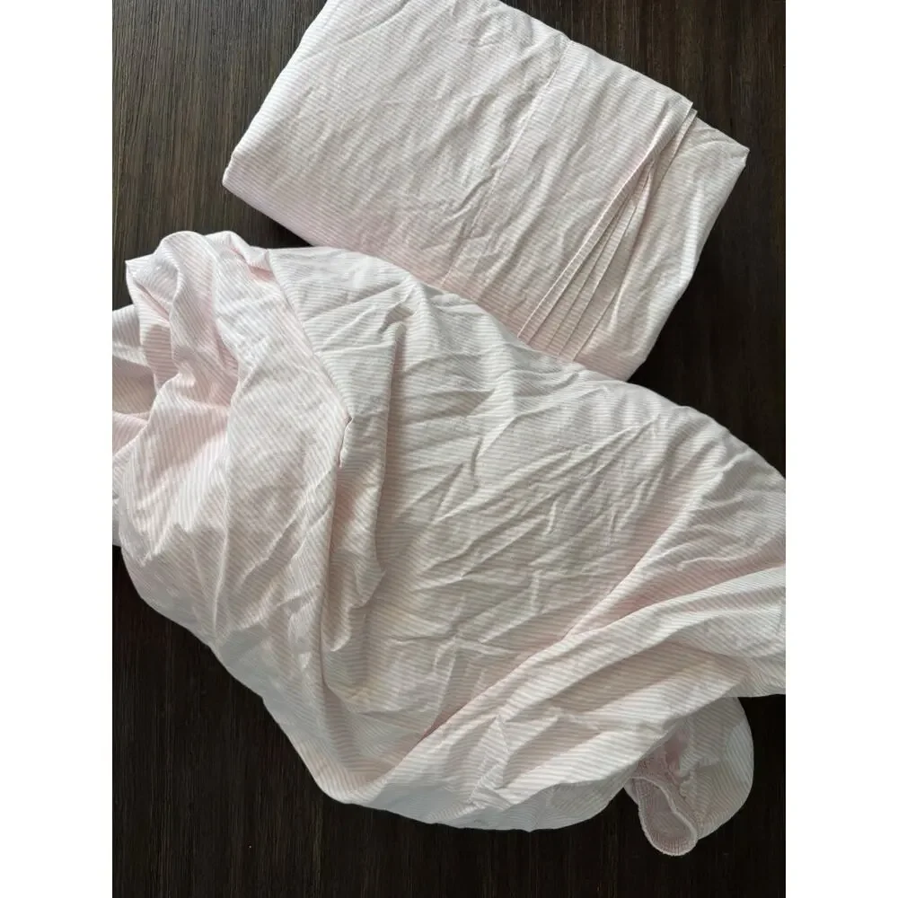 Kate Spade KING Fitted + Flat Sheet Set Baby Pink/White Stripes 100% Cotton 2 Pc